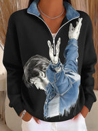Women's Retro King Of Rock And Roll Print Sweatshirt