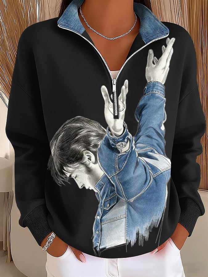 Women's Retro King Of Rock And Roll Print Sweatshirt