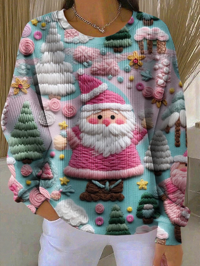 Women's Santa Textured Knitted Sweatshirt
