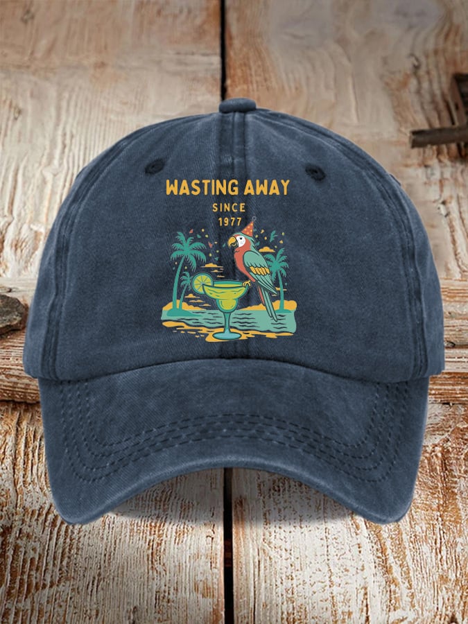 Retro Parrot Margarita Wasting Away Since 1977 Print Baseball Cap