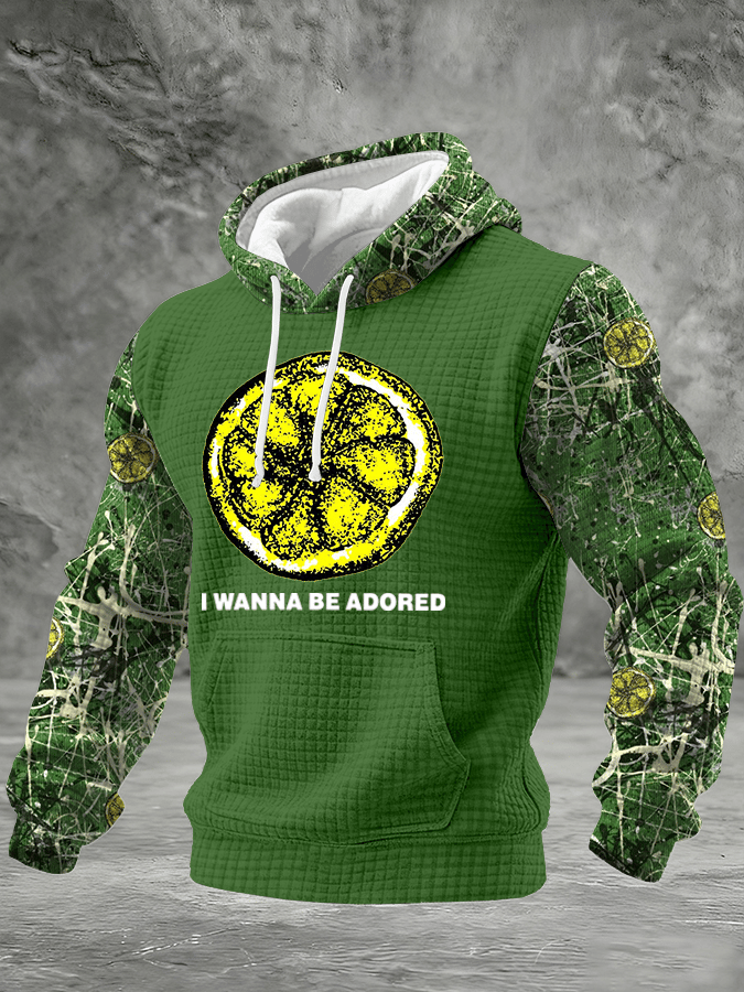 Men's Music Print Checkered Hooded Sweatshirt