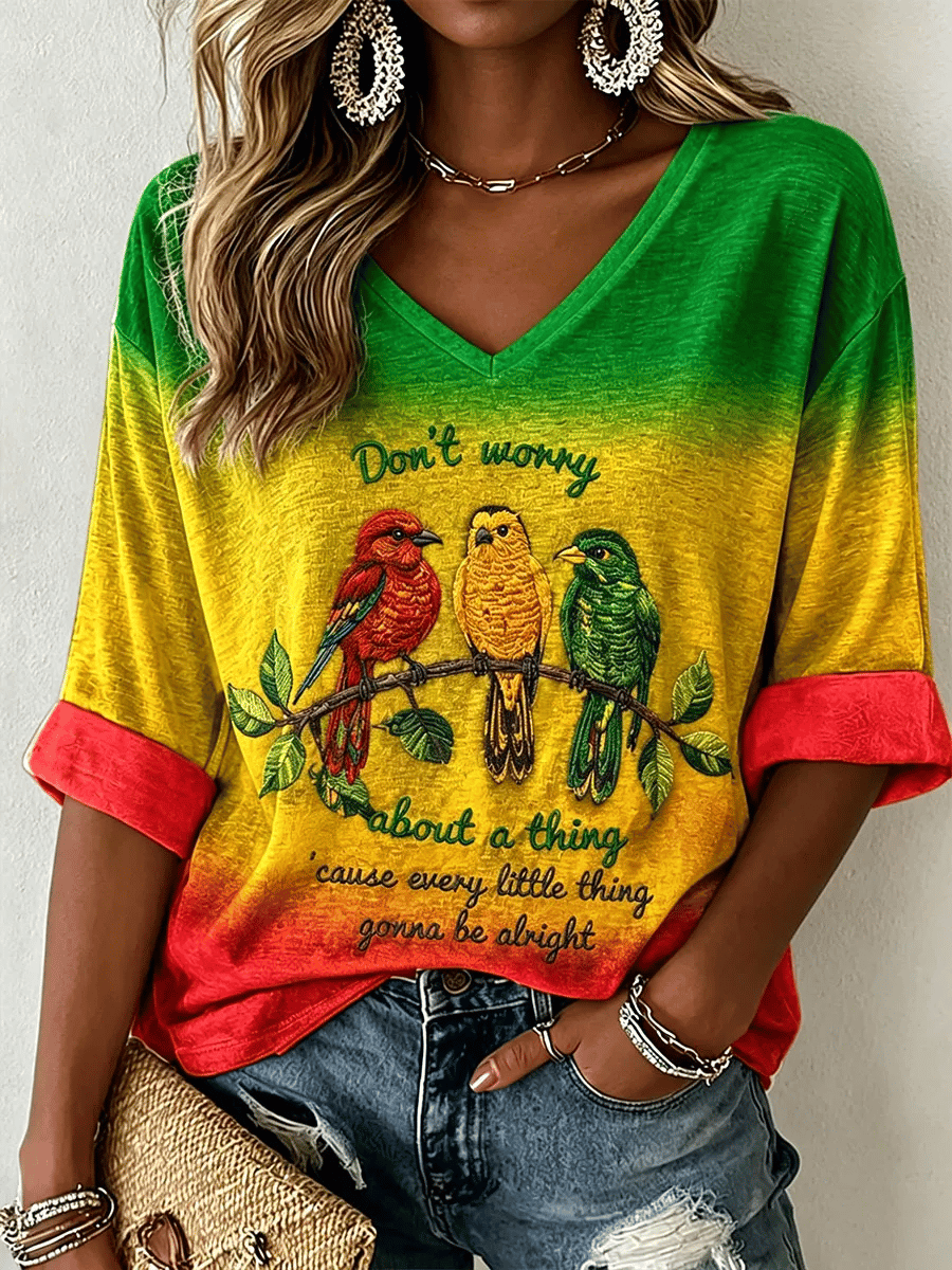 Women's Retro 'Every Little Thing Is Gonna Be Alright' Print T-Shirt