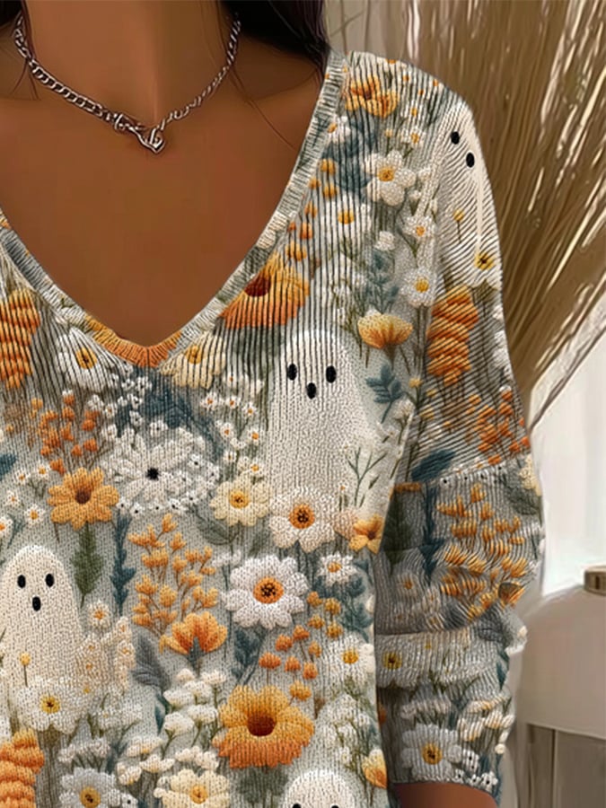 Women'S Cute Ghost Print Casual T-Shirt
