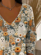 Women'S Cute Ghost Print Casual T-Shirt