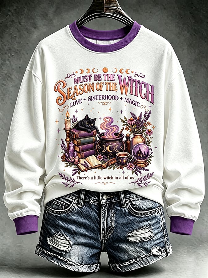Women's Must Be The Season Of The Witch Print Casual Sweatshirt