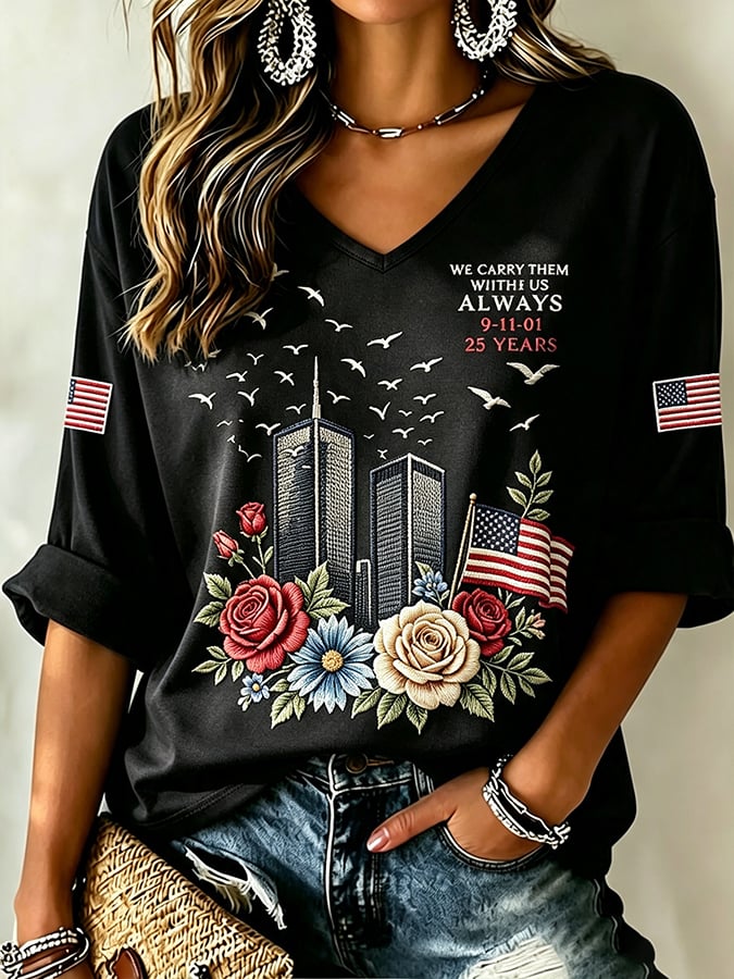 Women's Never Forget September 11 Print T-Shirt