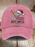 Unisex Distressed Washed Cotton Christmas Santa's Favorite Hot Mess Hat