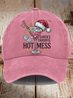 Unisex Distressed Washed Cotton Christmas Santa's Favorite Hot Mess Hat