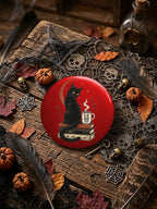 Unisex Retro Halloween Is He Dead Yet Black Cat Pin-Back Button
