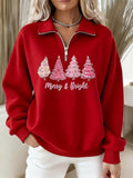 Women'S “Merry & Bright” Print Casual Long Sleeve Zip Sweatshirt