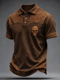Men's Vintage Halloween Skull Print Polo Shirt