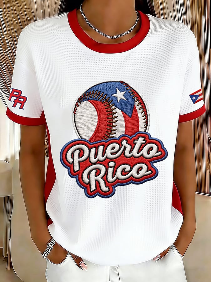 Women's Retro Baseball  Print T-Shirt