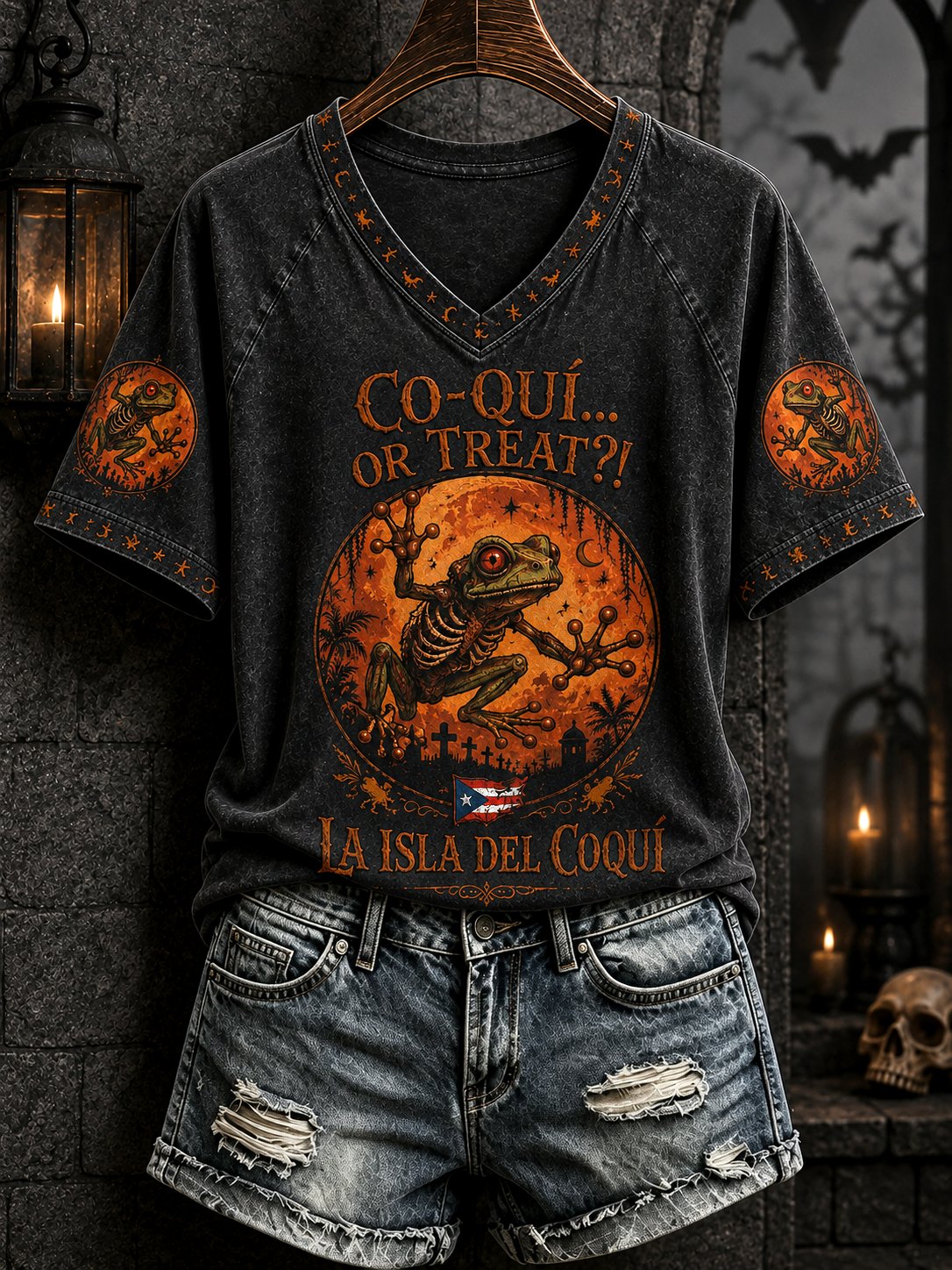Women's Puerto Rico Halloween Art Print T-Shirt
