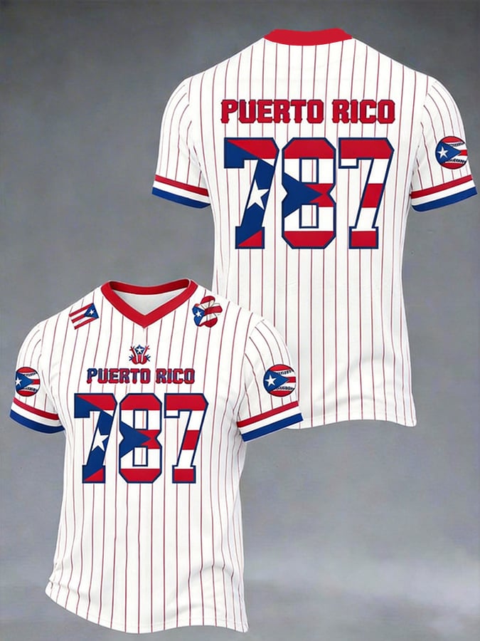 Men's Puerto Rico Baseball Print Short-Sleeve T-Shirt