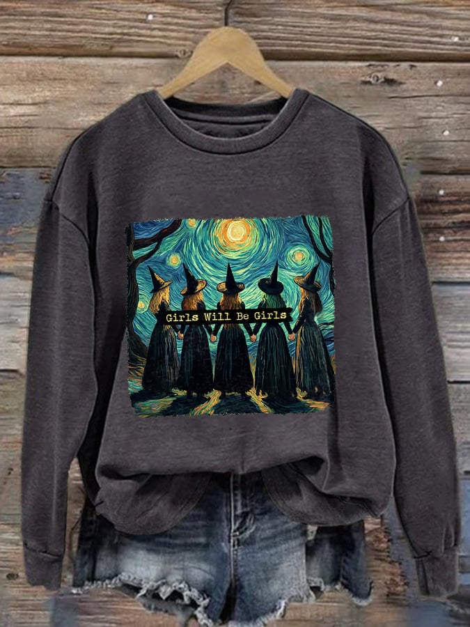 Women's Halloween Witch Print Casual Sweatshirt