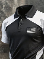 Men's Retro Patriotic Color-Block Short-Sleeve Polo Shirt