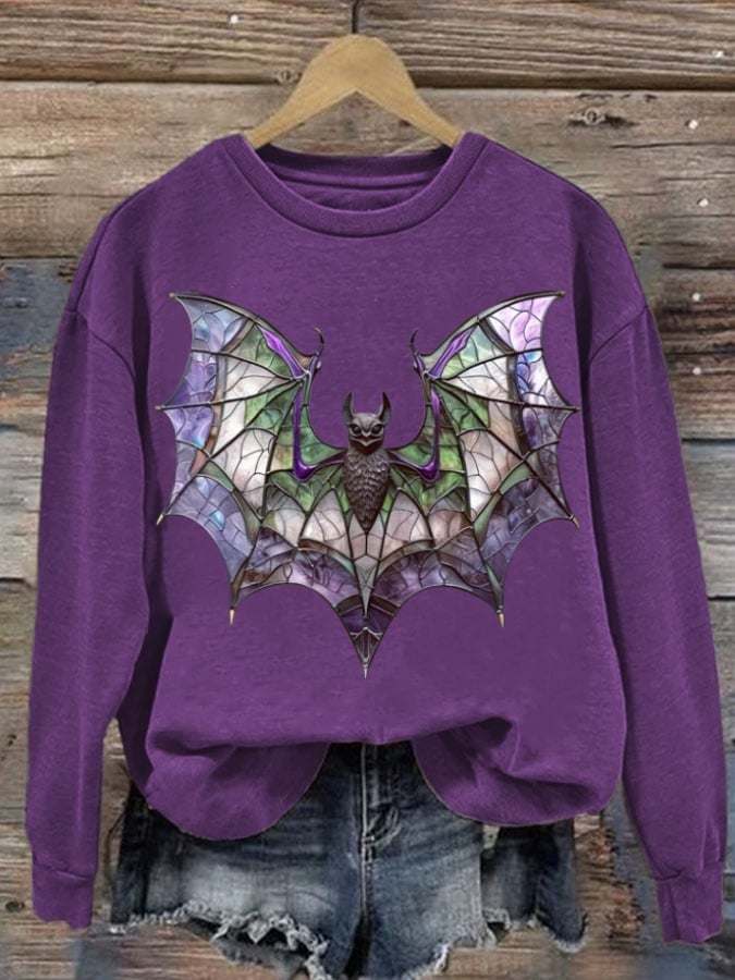 Women'S Halloween Bat Print Casual Sweatshirt