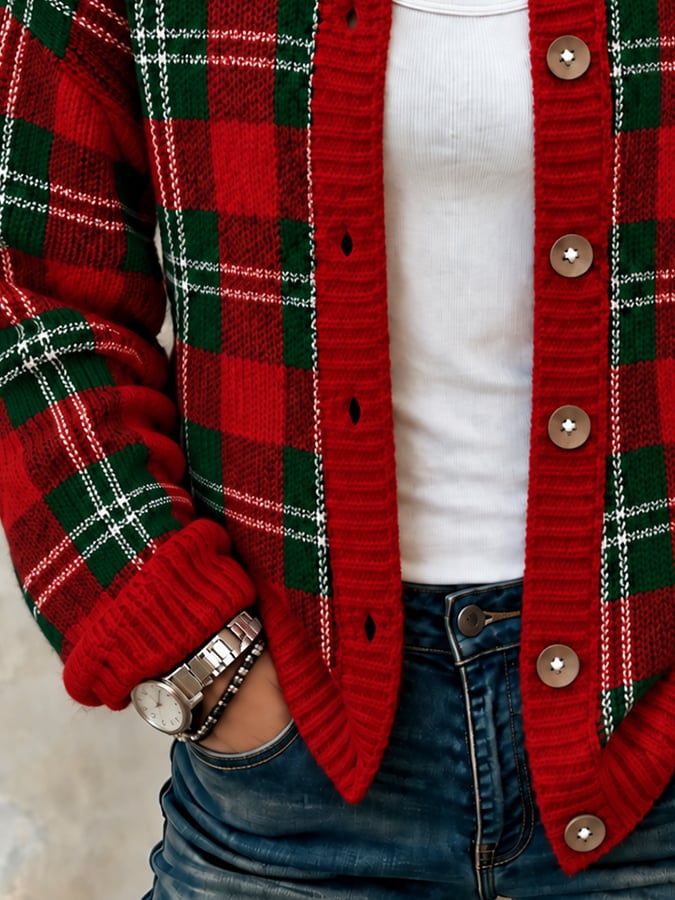 Women'S Casual Printed Knit Cardigan