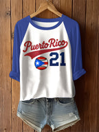 Women‘s Puerto Rico Baseball Printed Raglan Top
