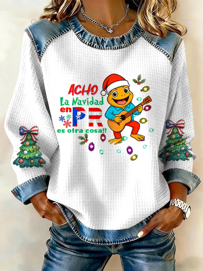 Puerto Rico Christmas Printed Patchwork Casual Sweatshirt