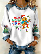 Puerto Rico Christmas Printed Patchwork Casual Sweatshirt