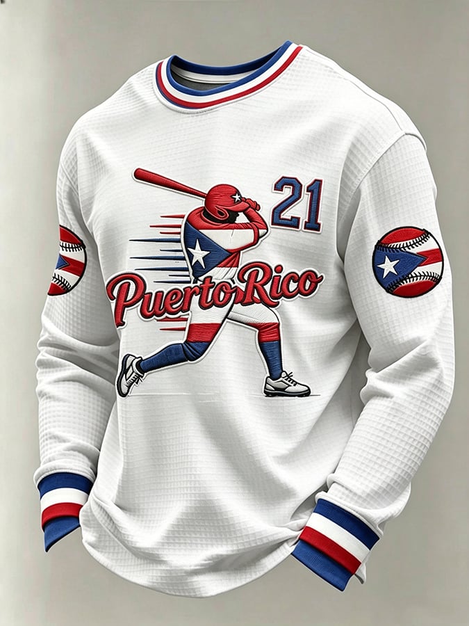 Men's Puerto Rico Baseball Print Long-Sleeve T-Shirt
