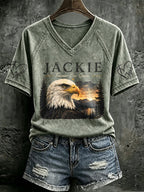 🔥🔥2nd 50% Off 🔥🔥Jackie Forever Our Queen V-Neck Retro Print T-Shirt
