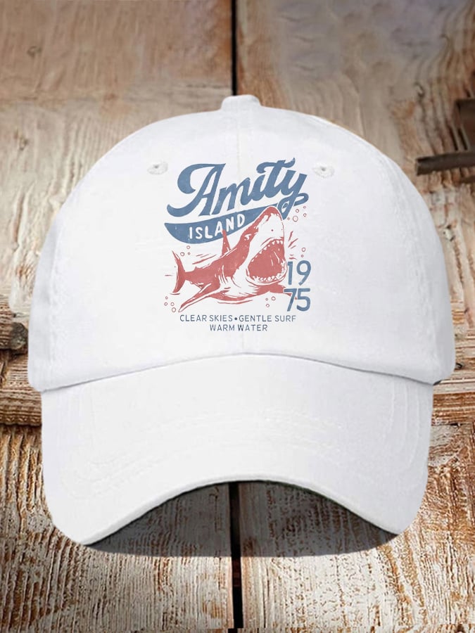 Retro Amity Island 1975 Clear Skies Gentle Surf Warm Water Print Baseball Cap