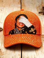 Unisex Retro Commemorative Baseball Cap: "King of Music" Faux Rhinestone Print