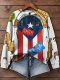 Puerto Rico Famous Landmarks Printed Long Sleeve Casual Top