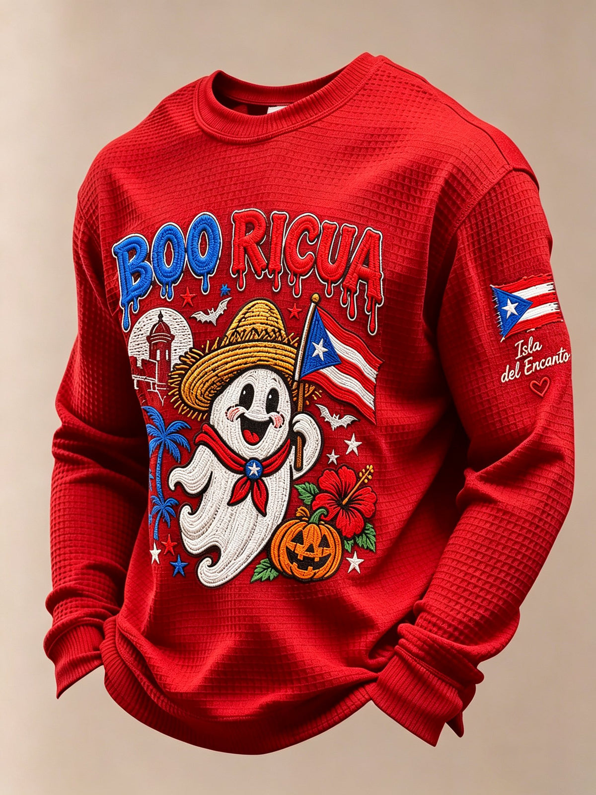 Men's Boricua Halloween Waffle-Knit Long-Sleeve Top