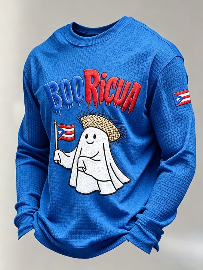 Men's Boricua Halloween Waffle-Knit Long-Sleeve Top