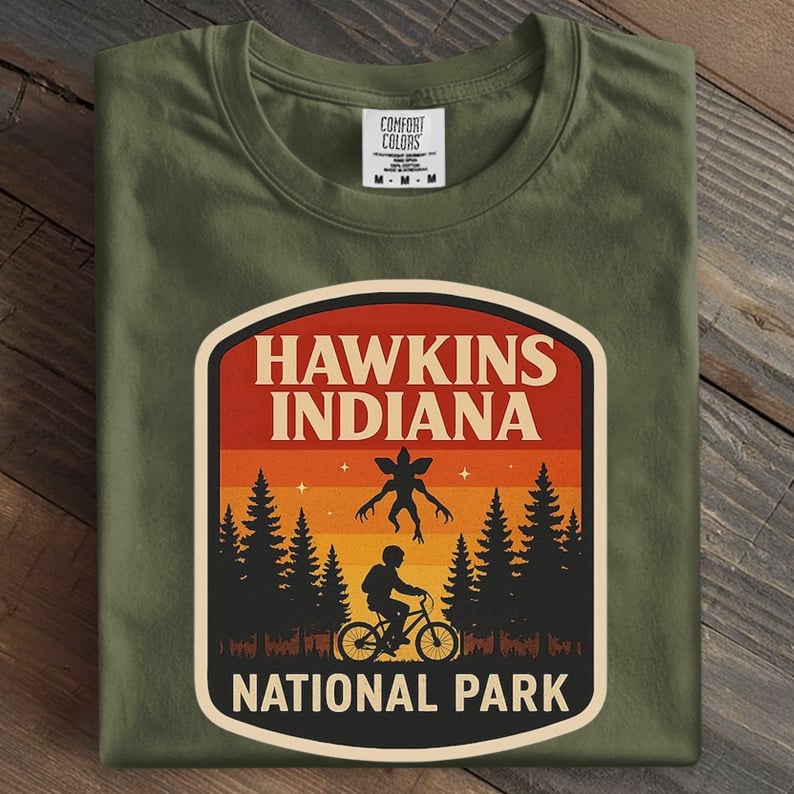 Hawkins Indiana National Park Upside Down 80s Horror Art Print Casual T-Shirt