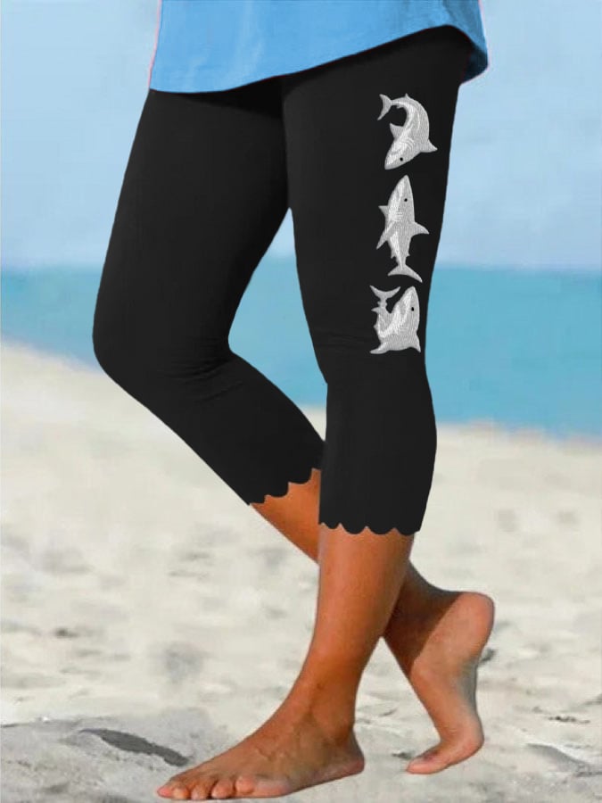Women's Shark Print Casual Leggings