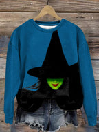 Halloween Witch Print Round Neck Sweatshirt