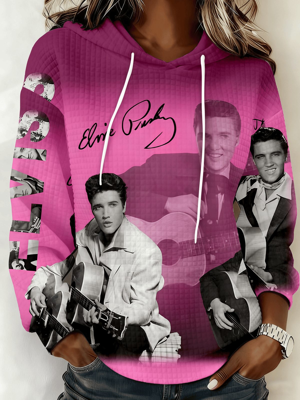 King of Rock and Roll Merry Christmas Printed Hooded Sweatshirt