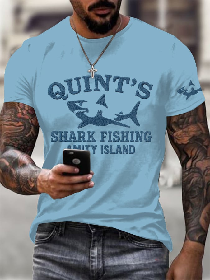 Men's Great White Shark Print Short Sleeve T-Shirt
