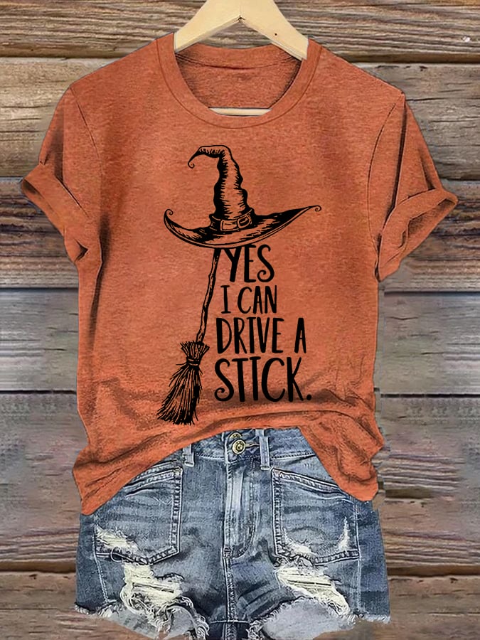 Women's Yes I Can Drive A Stick Print Round Neck T-shirt