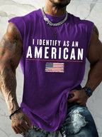 Men's I Identify As An American Print Round Neck Tank Top