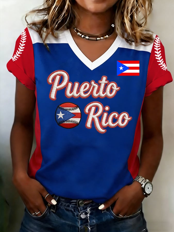 Women's Baseball Print Casual T-shirt
