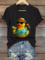 V-Neck Retro Parrot Margarita Memorial Duck Print T-Shirt