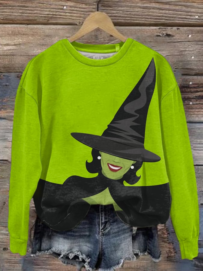 Women's Witch Printed Round Neck Sweatshirt