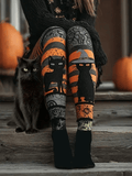 Women's Retro Black Cat Print Leggings