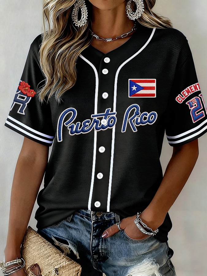 Women's  Baseball  Print Shirt