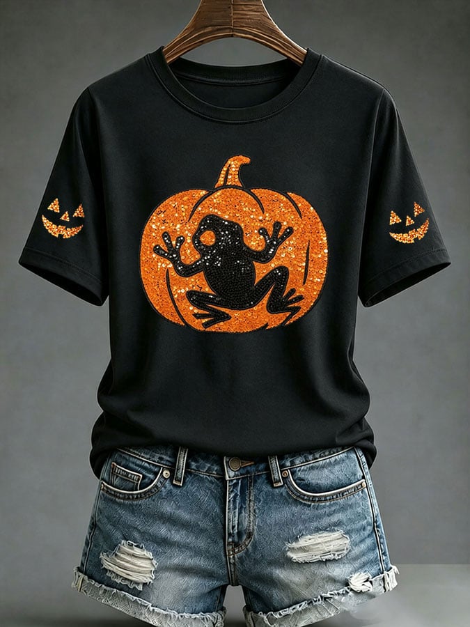 Women's Casual BOOricua Halloween Print Short-Sleeve T-Shirt