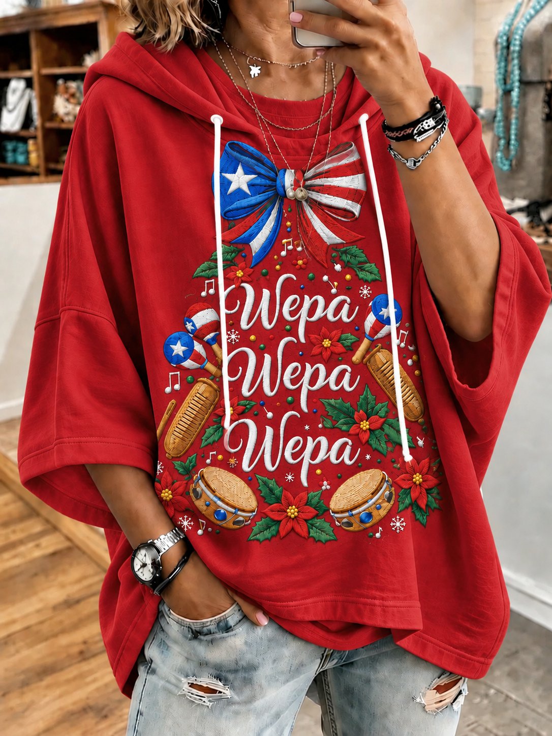 Women's Puerto Rico Christmas Print Hoodie
