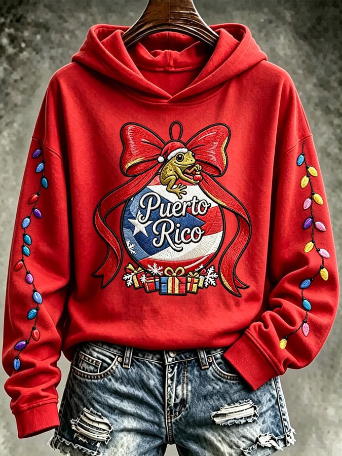 Women's Puerto Rico Christmas Print Casual Top