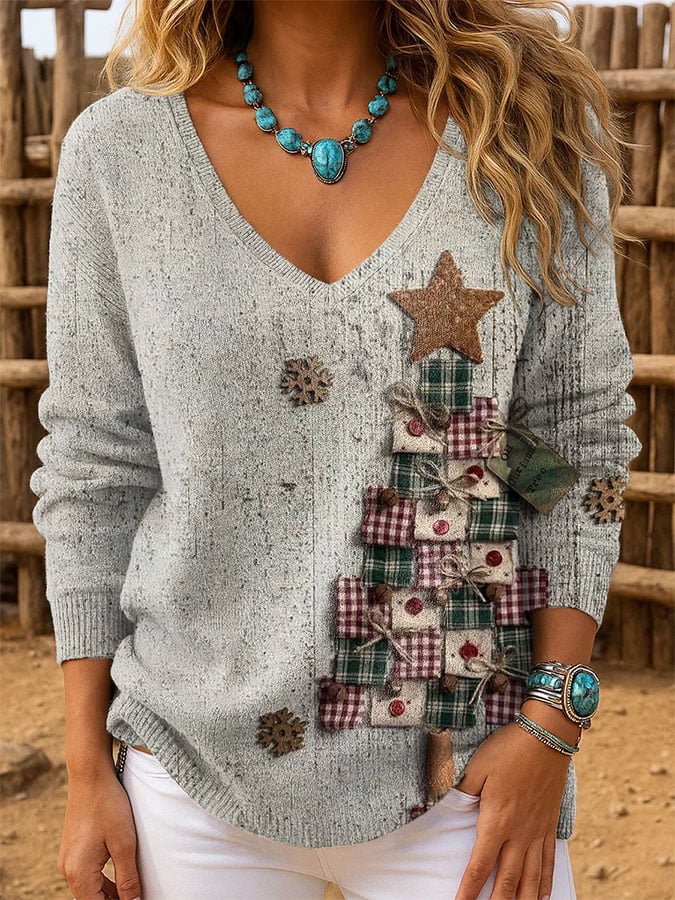 Women's Casual Printed Knitted Long Sleeve Top