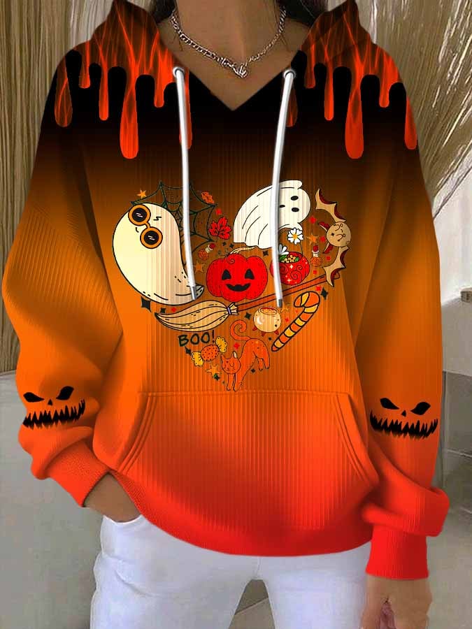 Halloween Fun Elements Heart - Printed Hoodie