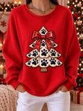 Animal Paw Christmas Tree Pattern Women's Comfortable Crew Neck Sweatshirt